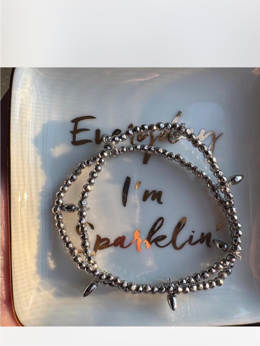 Silver Stretch Bracelets and cute dish